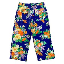 Vintage 90s Lauren Ralph Lauren Capri Pants Womens Size 8 Blue Floral Wide Leg