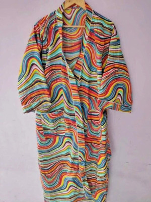 Gestreifter bedruckter Baumwoll-Kimono Bademantel Nachtwäsche lange Jacke Man...