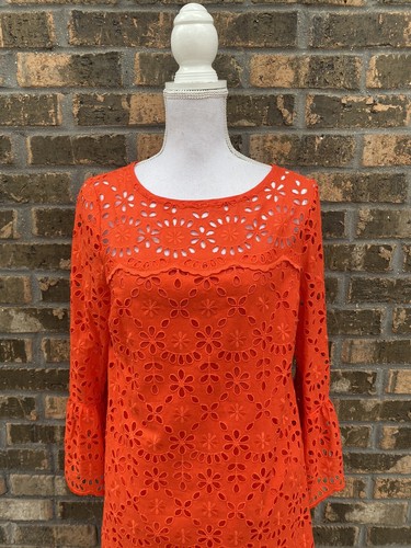 J Crew Women's dress Eyelet Bell-sleeve Size 6 NEW Red Floral Wedding Guest - Picture 5 of 7