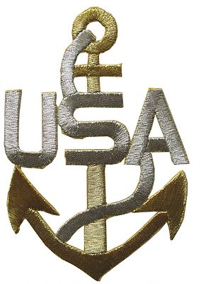 #2962 3-7/8'' Gold Marine Anchor and Sliver USA word Embroidery Applique Patch