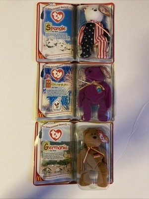 Mcdonalds TY Teenie Beanie Babies Set Of 3 Sealed Spangle Germania Millennium
