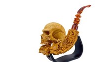 S.Yanik Meerschaum Pipe Skull Smoking Pipe, Handcarved Ornament Tobacco Pipe