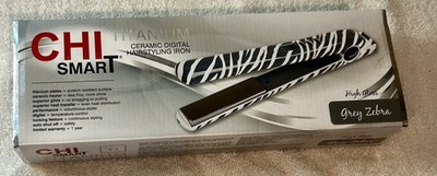 CHI Smart Digital Titanium Hairstyling Flat Iron Grey Zebra High Gloss