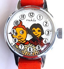 DDR Ruhla Kinderuhr Wackelaugen Max & Moritz funktionstüchtig