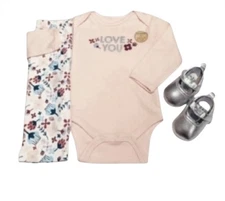 Chickpea NWOT 3pc Set Baby Girl Size 0-3m Bodysuit Bottoms Shoes 