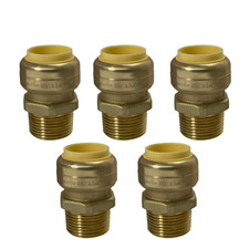 5 Pack XFITTING 3/4" Push Fit x 3/4" Male NPT Adapter, Lead Free Brass