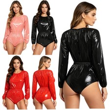 Women Pajamas Themed Party Leotard Plastic Bodysuit Special Needs Long Sleeve