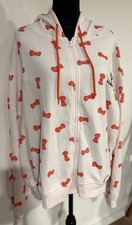 Hello Kitty Women Sanrio Light Pink Zip Up Hoodie Bows Pattern Embroidery Sz 2X