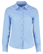 Image of KK242 Ladies Tailored Long Sleeve Poplin Shirt Light Blue Polycotton