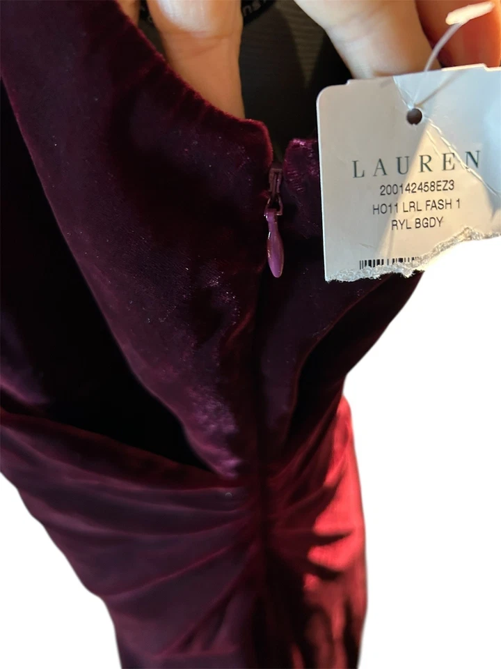 Vestido Vintage Lauren Ralph Lauren Terciopelo Imitación Envolvente Sin Mangas Borgoña Talla 16 Foto 4 de 4