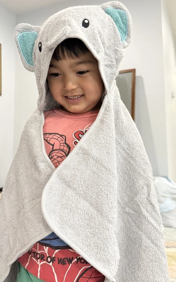 Little Me Novelty Hooded Towels Elephant 100% Cotton Terry Soft And Absorbent - Image 3 of 3