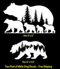 Bear Family Pine Forest  Bear Mountain Two Pack White Vinyl Decals Car Windows