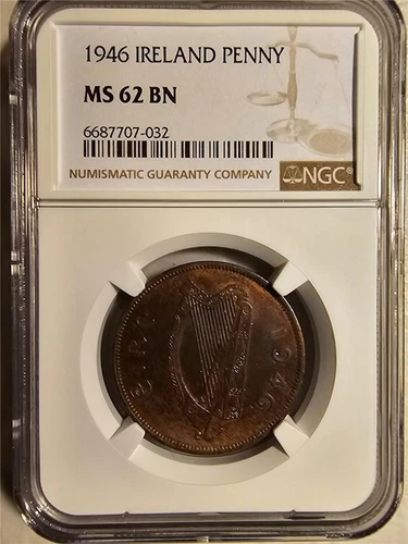 Ireland 1 Penny 1946 NGC MS 62 BN