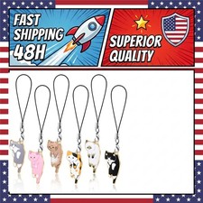 6 Pcs Cat Phone Charms Kawaii Hanging Strap Animal Chain