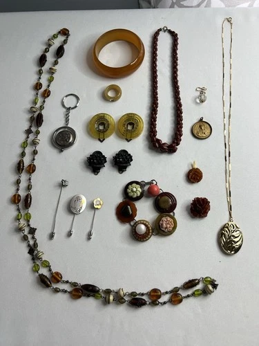 VINTAGE BAKELITE CELLULOID JEWELRY LOT 15pcs BANGLE BRACELET