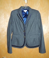 Ann Taylor LOFT Wool Blend Gray Blazer with Navy Trim and Copper Buttons Sz. 4
