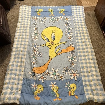 Vtg 1998 Looney Tunes Tweety Bird Twin Size Comforter Blanket