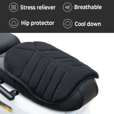 Black Motorcycle Scooter Seat Cushion 3D Air Pad Cover Heat