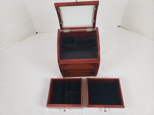 BSD Etched Glass Lift Top Two Drawer Jewelry Box 5.5" x 7.5" x 6.5" - Picture 4 of 10