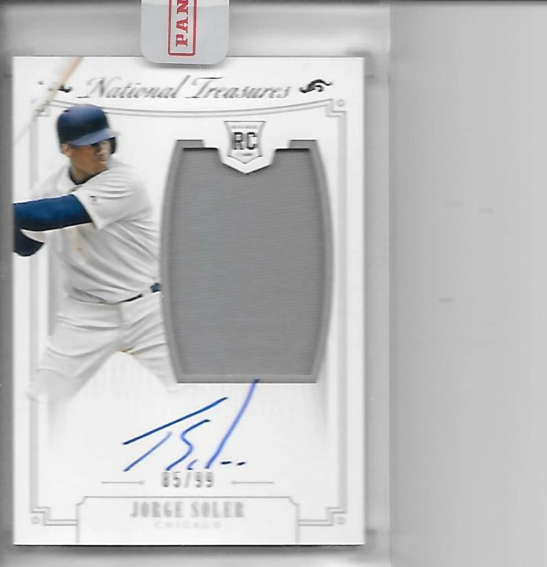 Tarjeta de novato 2015 National Treasures Jorge Soler autógrafo y parche/99 Foto 2 de 4