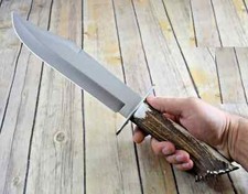 Custom Handmade D2 Steel Bowie Hunting Knife, Stag Horn Handle with Sheath
