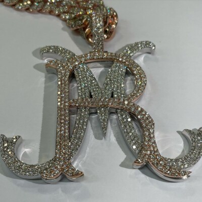 3Ct Round Cut Moissanite Custom Initial Letter Pendant 14K Two-Tone Gold Plated
