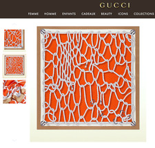 New Gucci Unisex Scarf GG Logo Orange Ropes Print Beige Border Silk Wrap