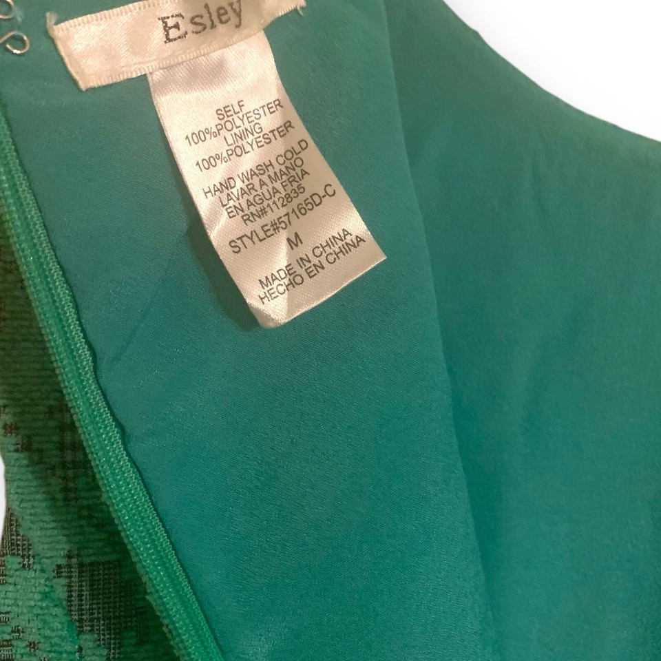 Vestido Lápiz Esley Verde Pata de Gallo Cuadros Tweed Movible Talla M Completamente Forrado Pinup Foto 4 de 4