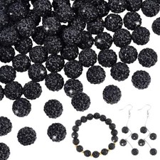 PH PandaHall 100pcs 10mm Black Rhinestones Beads Pave Disco Ball 10mm,