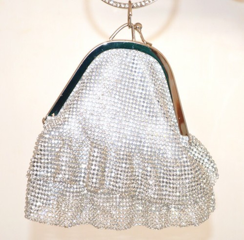 Pochette donna argento borsello clutch strass cristalli borsa anello a mano UF89 - Foto 2 di 5