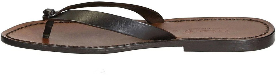 手工制作深棕色皮革丁字裤男式人字拖凉鞋 意大利制造 — 第 4/4 张图片