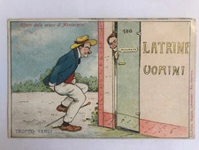 Advertising postcard water effects Montecatini thermal baths latrine men c7