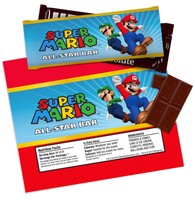 Super Mario Party Supplies - Large Candy Bar Wrapper Sheets (4) on sale Super Mario Party Supplies - Large Candy Bar Wrapper Sheets (4) on sale