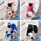 Girl Cute Fuzzy Fluffy Bunny Rabbit Fur Bling Glitter Soft Plush Case For iPhone