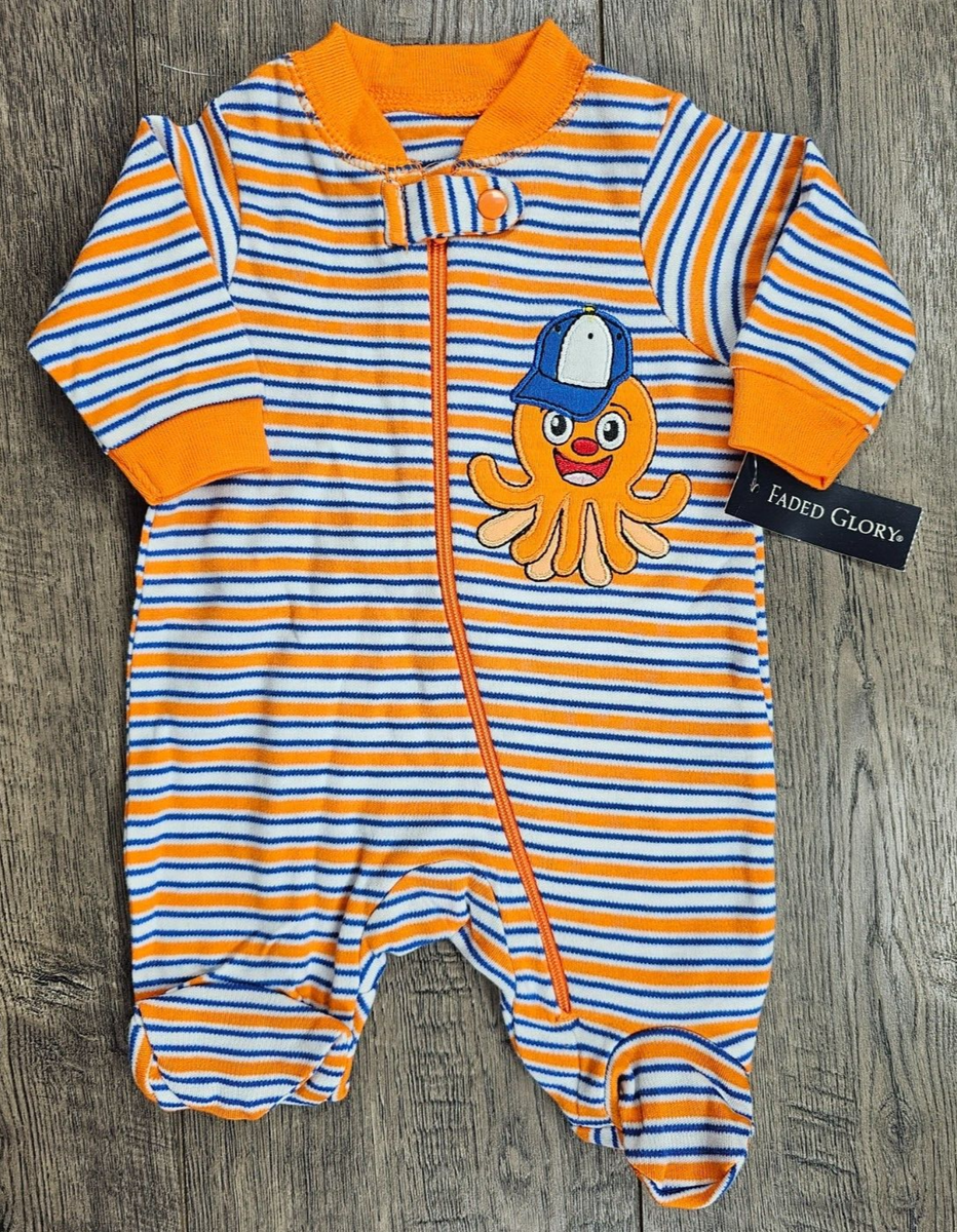 Baby Boy Clothes New Faded Glory Preemie Orange Octopus Footed Outfit