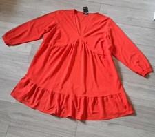 Simply Be Red Textured Smock Dress Long Top Stretch Flared Frilled Smock UK30