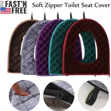 Home Toilet Seat Cover Chenille Toilet Seat Cover w/Zipper Washable Stretchy Pad
