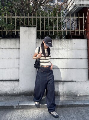 Korean Wide Leg Denim Pants – Lightweight Dark Wash Jeans