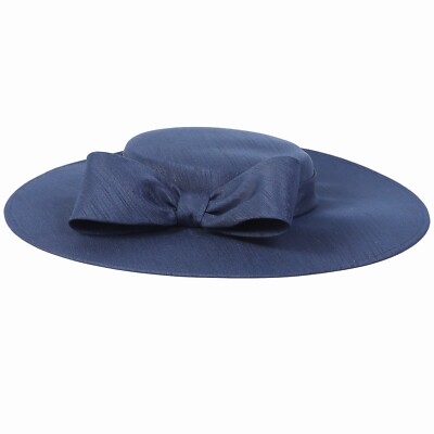 Navy Fascinators Elegant Wide Brim Hat For Women Big Bow Tea  display picture 1