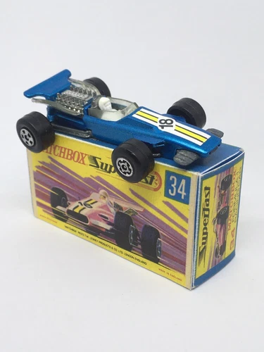 Vintage Lesney Matchbox 34 Formula 1 Racing Car In Blue Restored Repro Box