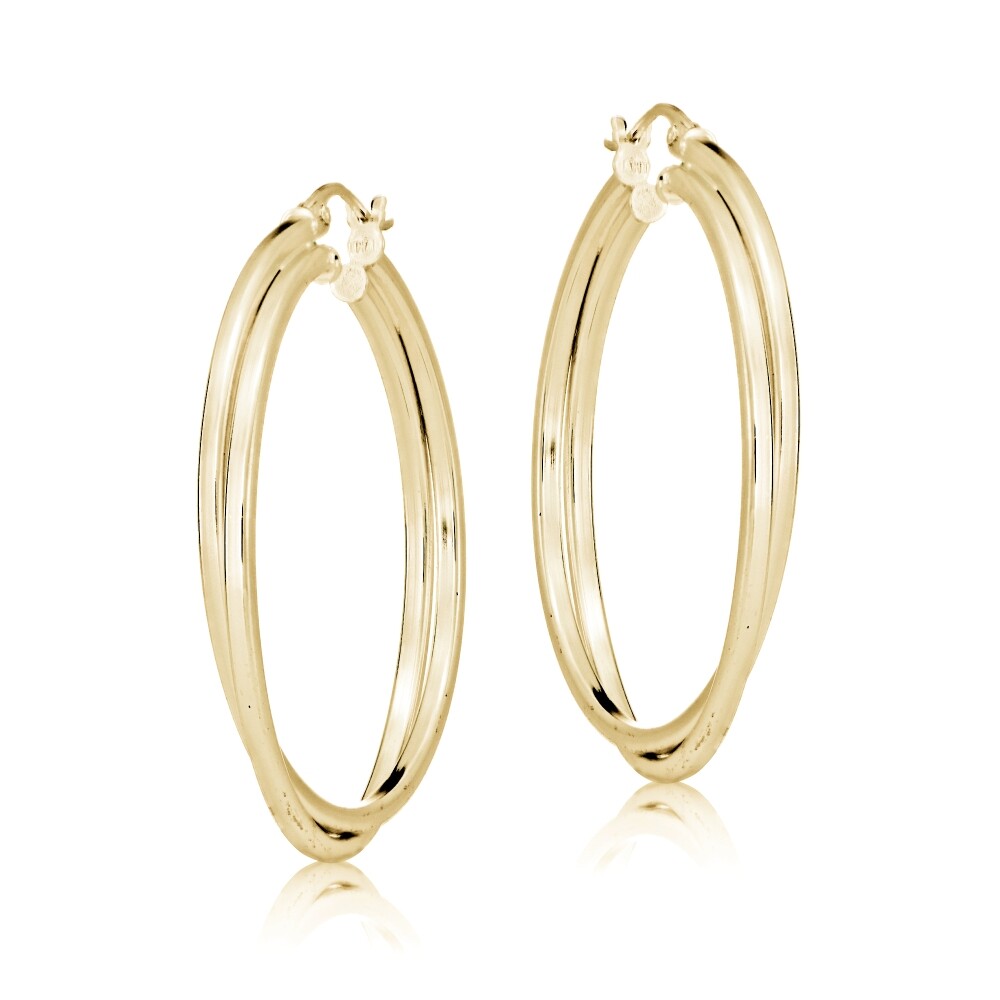Gold Flash Sterling Silver Square-Tube Double Twisted Round Hoop Earrings