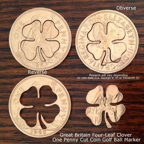 Cut Coin Golf Ball Marker Lucky Four Leaf Clover Good Luck Golfers AU NZ Penny - Picture 7 of 12