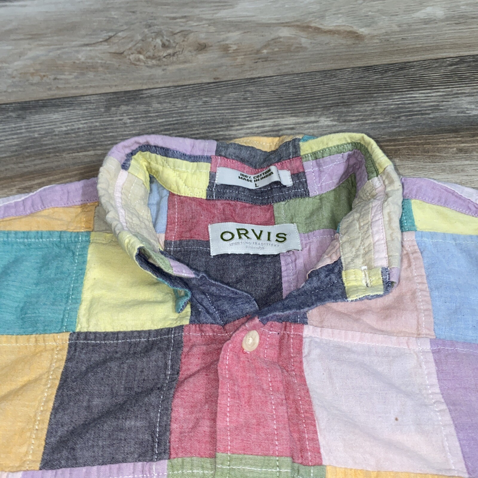 Orvis Patchwork Button Down Shirt Men's Size larg… - image 9
