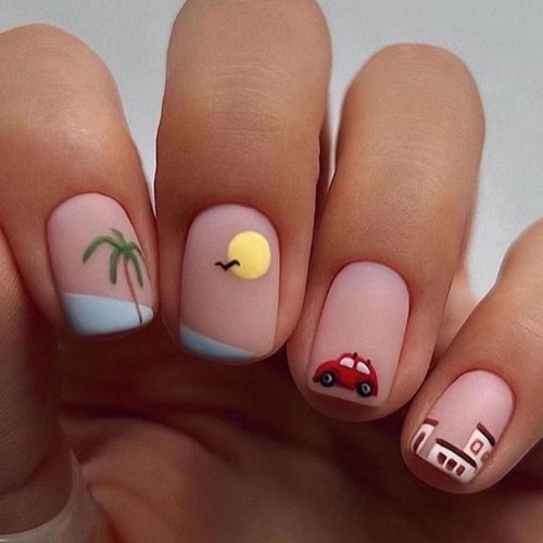 Yellow Black Lines Press on Nails French Summer Beach Long Square False Nails