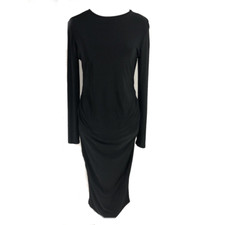 ASOS Black Dress Side Rouching Long Sleeves Knee Length Size 4