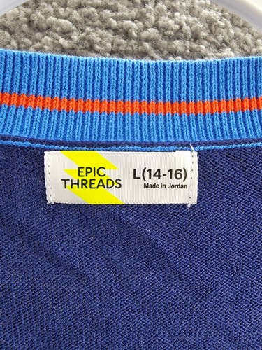 Epic Threads Varsity Cardigan Big Girl L (14-16) Medieval Blue Vneck Long Sleeve - Picture 10 of 17