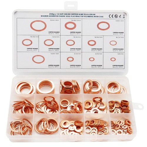 280 Pcs 12 Sizes Solid Copper Washers Sump Plug Seal Set Assorted Kit with Box - Picture 2 of 9