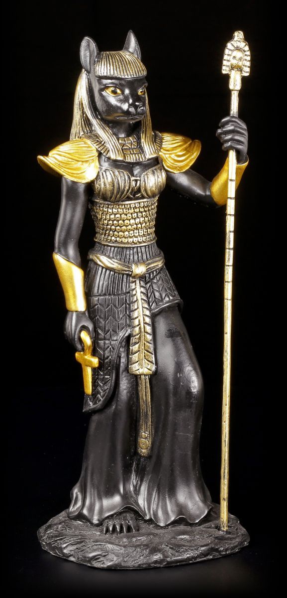 Egyptian Warrior Figure - Bastet Black-Gold - Cat Head Goddess Egypt Decoration