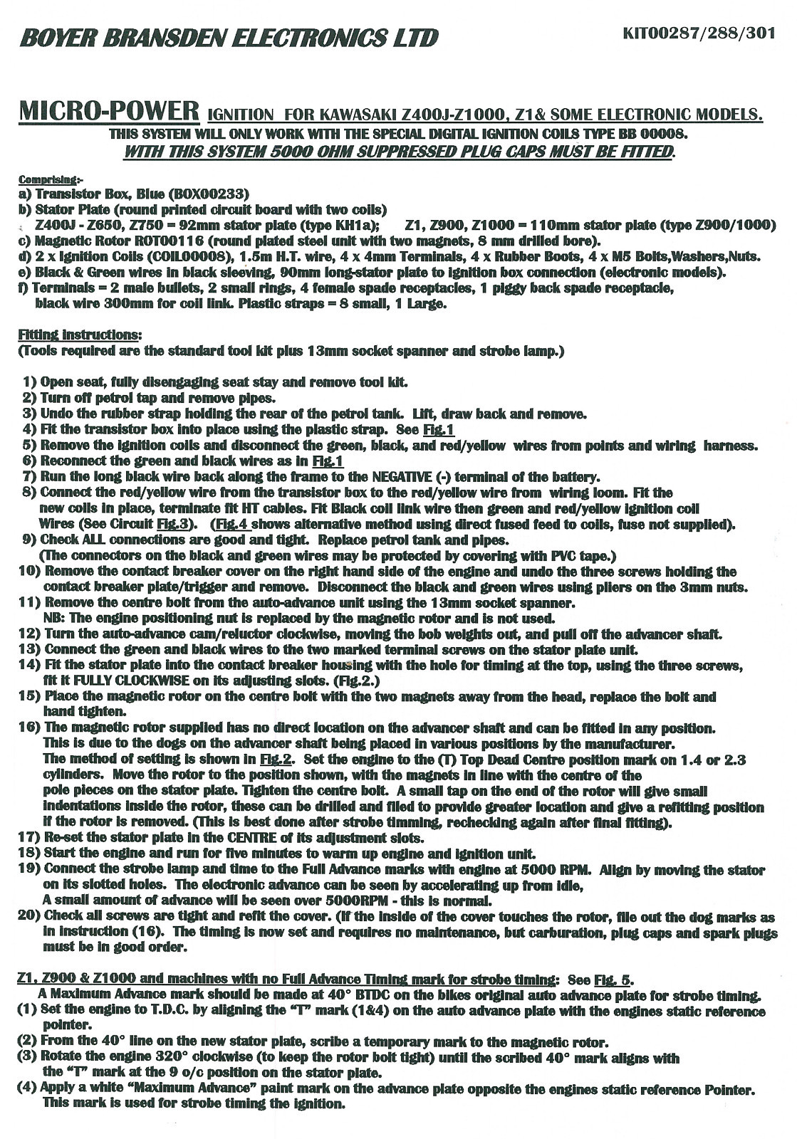 KIT287 Kawasaki Z400 Z650 elektr. Zündung Boyer electronic ign. kit