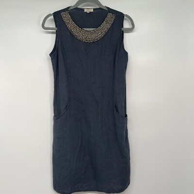 lina tomei linen dress tj maxx Lina Tomei Linen Shift Dress Women's Size Medium Beaded Neckline Made In Italy